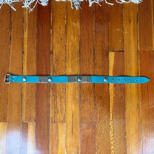80s Vintage Attaque Leather Western Boho Aqua Rivet Belt XS